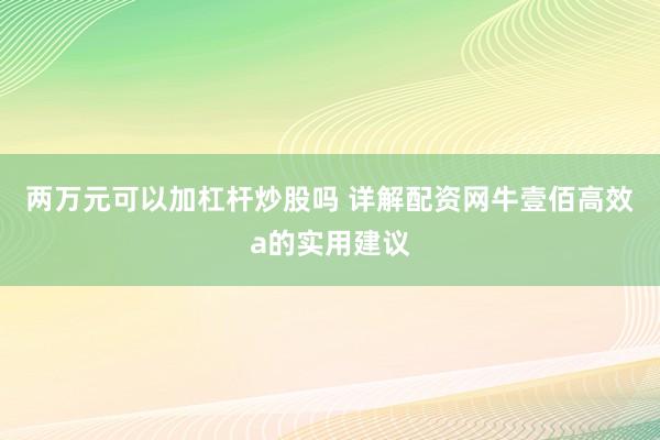 两万元可以加杠杆炒股吗 详解配资网牛壹佰高效a的实用建议